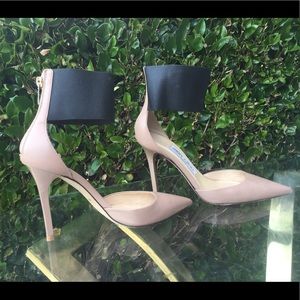 Auth Jimmy Choo Blush Leather Black Ankle Heels 35